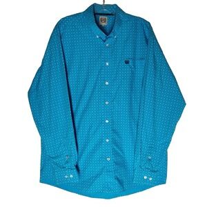 Cinch Mens Large (size 50 chest) Blue Button‎ Down Dress Shirt Long Sleeve